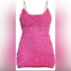 Hot pink glitter textured body on dress with diamond straps